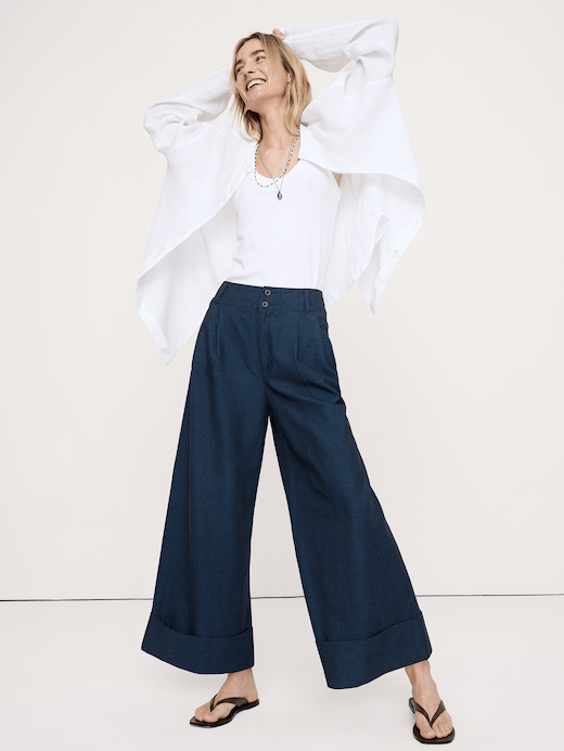 Banana Republic High-Rise Wide-Leg TENCEL™-Cotton-Linen Cropped Pant — photo 1