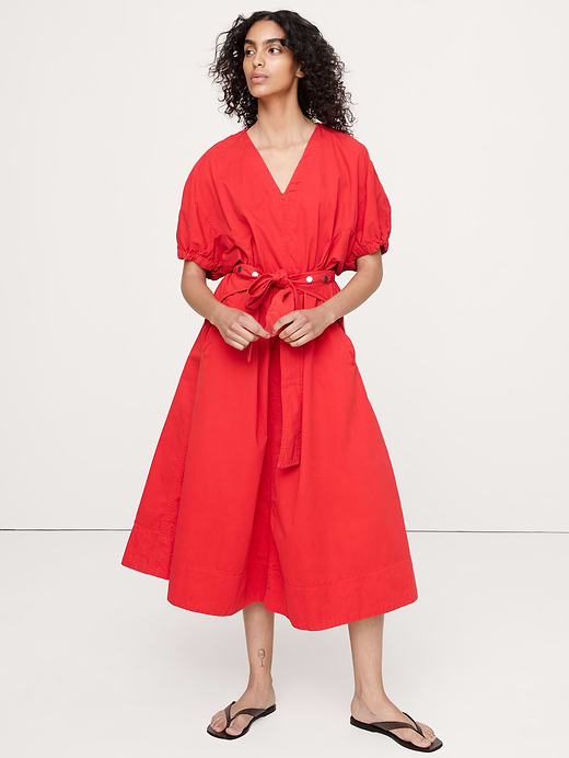 Banana Republic Cotton Twill Puff-Sleeve Midi Dress — photo 1