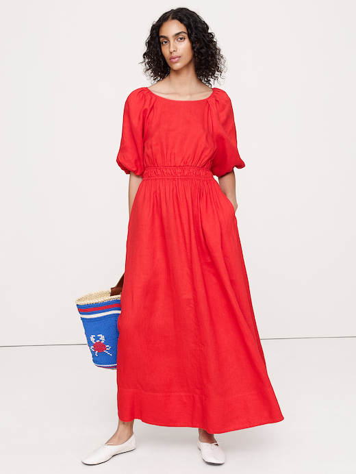 Banana Republic Linen Puff-Sleeve Maxi Dress — photo 1