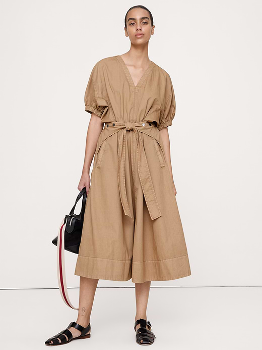 Banana Republic Cotton Twill Puff-Sleeve Midi Dress — photo 1