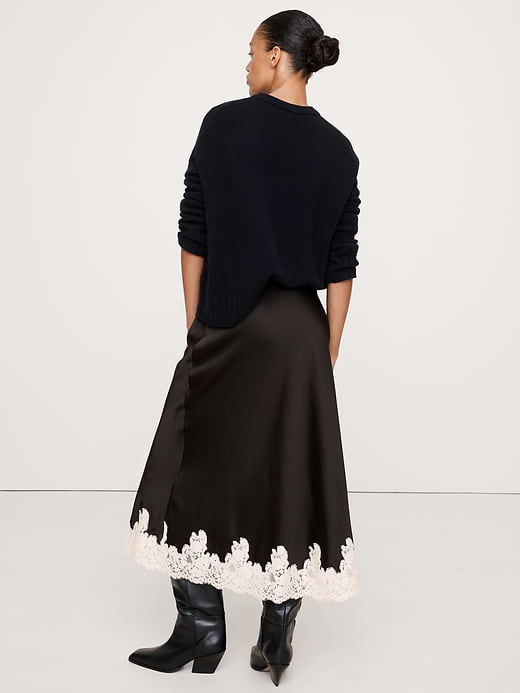 Banana Republic Stretch-Satin Lace-Hem Midi Skirt — photo 3