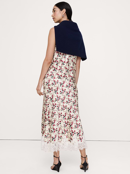 Banana Republic Stretch-Satin Lace-Trim Midi Skirt — photo 4
