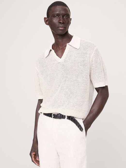 Banana Republic Linen-Cotton Johnny-Collar Sweater Polo — photo 1