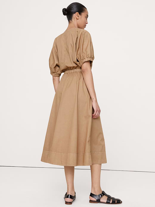 Banana Republic Cotton Twill Puff-Sleeve Midi Dress — photo 3