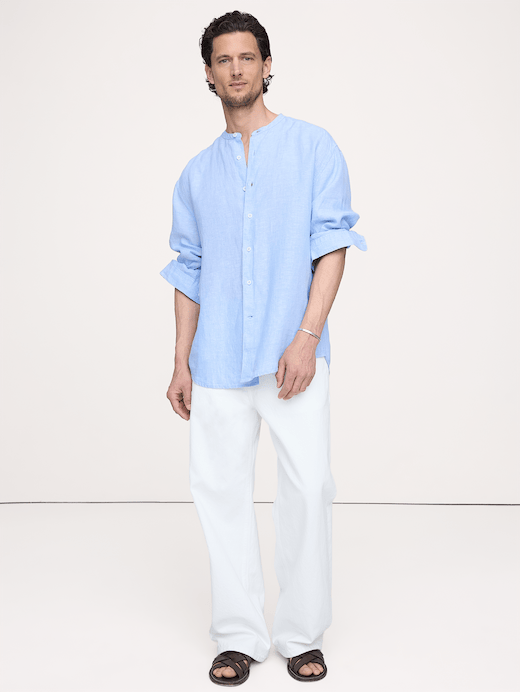 Banana Republic Relaxed-Fit Linen Banded-Collar Shirt — photo 1