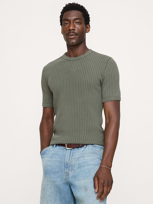 Banana Republic Ribbed Stretch-Cotton Crew-Neck T-Shirt — photo 1