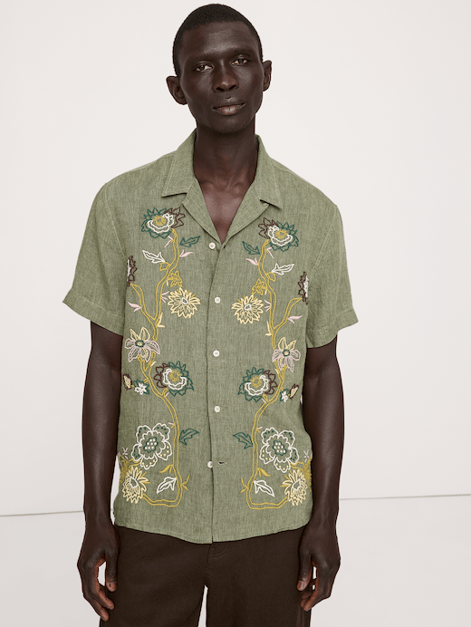 Banana Republic Standard-Fit Embroidered Linen Resort Shirt — photo 1