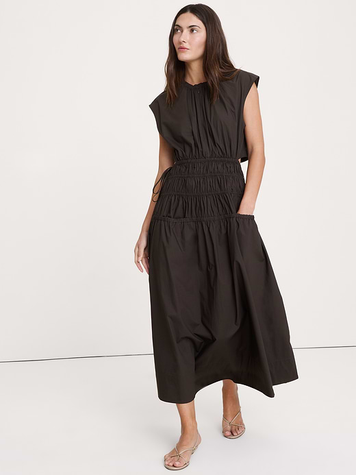 Banana Republic Smocked Cotton Poplin Maxi Dress with Open Back — photo 1