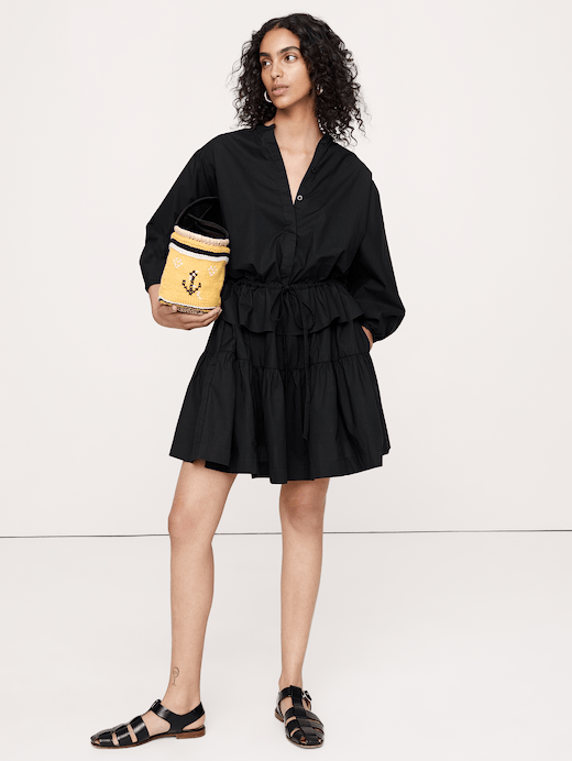 Banana Republic Cotton Poplin Drawstring-Waist Mini Dress — photo 1