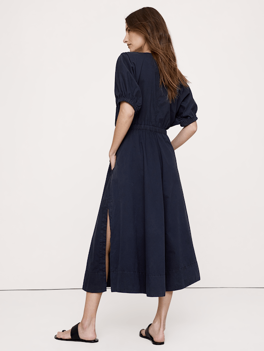 Banana Republic Cotton Twill Puff-Sleeve Midi Dress — photo 3