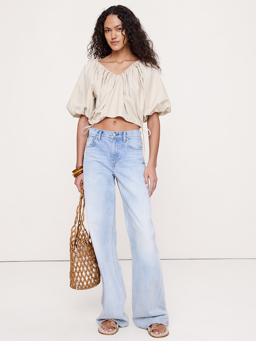 Banana Republic Cotton Poplin Bubble-Hem Cropped Top — photo 1