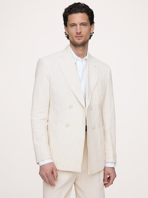 Banana Republic Double-Breasted Italian Cotton-Linen Seersucker Suit Jacket — photo 1