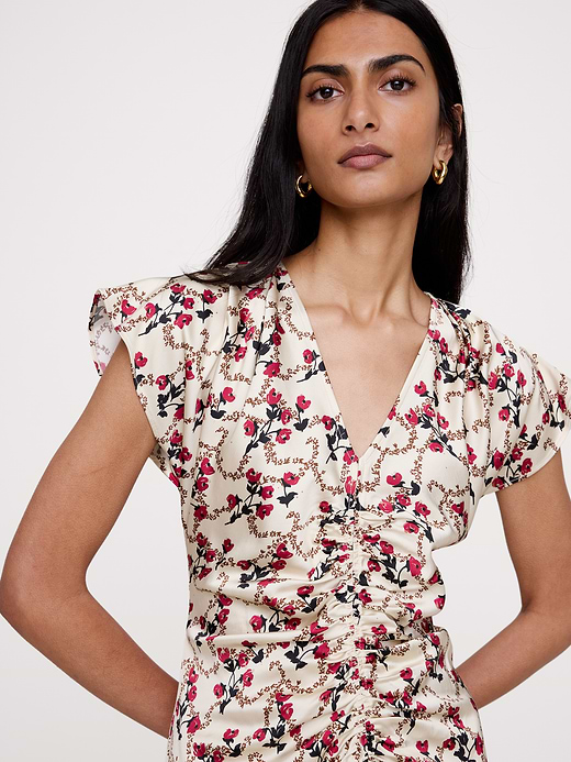 Banana Republic Stretch-Satin Flutter-Sleeve Midi Dress — photo 4