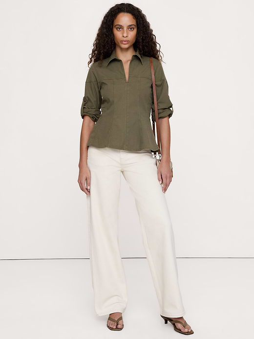 Banana Republic Stretch-Cotton Pleated-Waist Top — photo 4