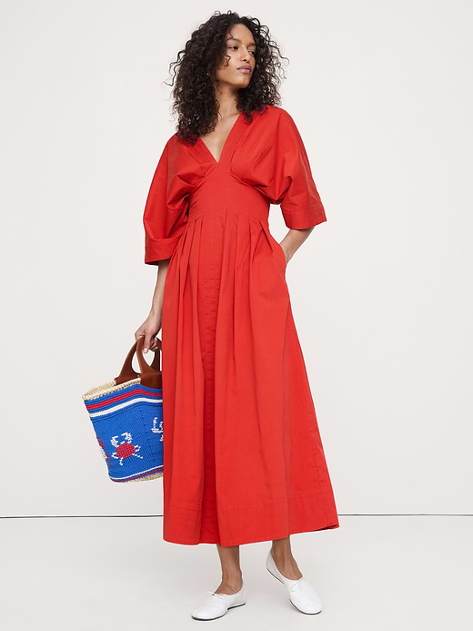 Banana Republic Stretch-Cotton Pleated Maxi Dress — photo 1