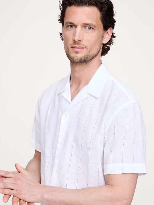 Banana Republic Standard-Fit Linen-Cotton Eyelet Stripe Resort Shirt — photo 4