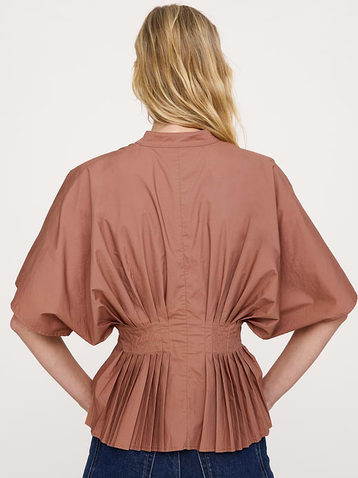 Banana Republic Cotton Poplin Pleated-Waist Top — photo 3