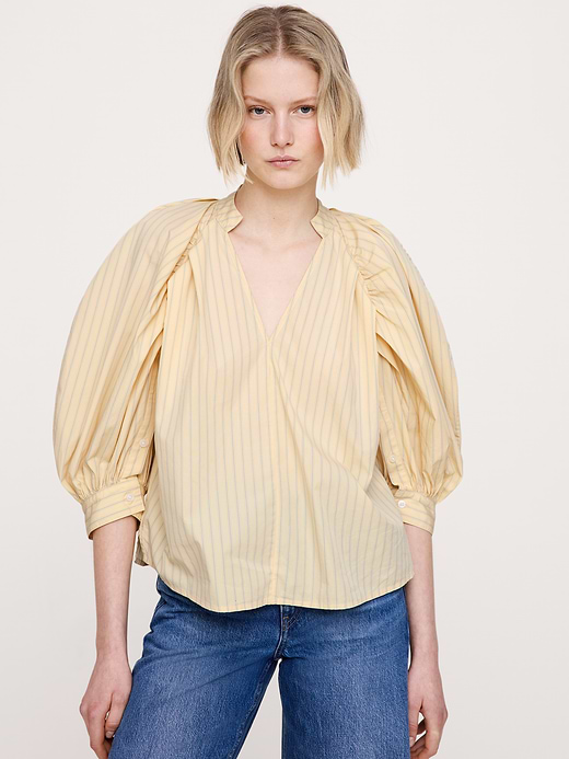 Banana Republic Cotton Poplin Split-Neck Top — photo 1