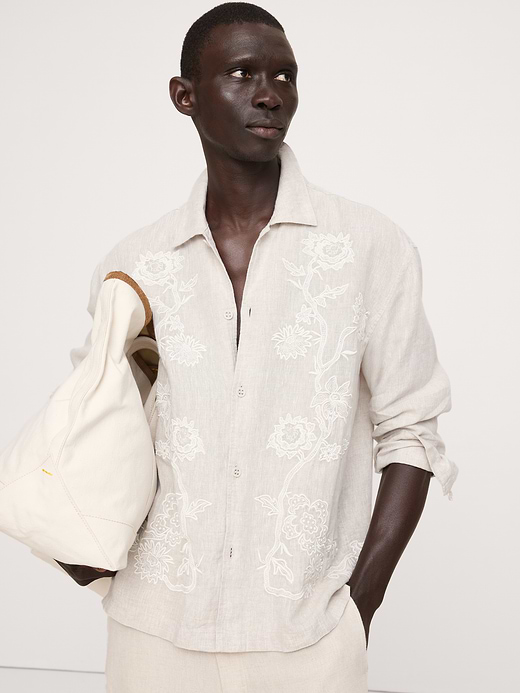 Banana Republic Relaxed-Fit Embroidered Linen Long-Sleeve Resort Shirt — photo 4