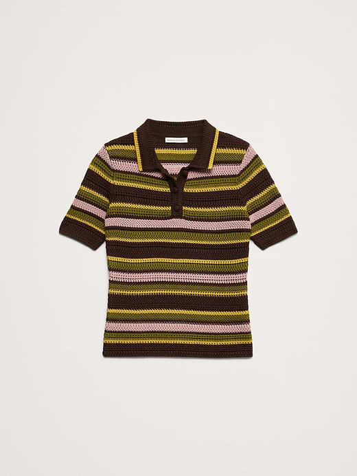 Banana Republic Crochet Stripe Cotton Sweater Polo — photo 5