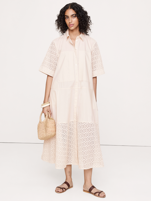 Banana Republic Cotton Poplin Trapeze Maxi Shirt Dress — photo 1