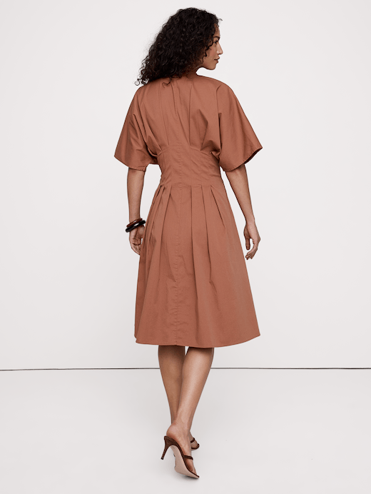 Banana Republic Stretch-Cotton Pleated Midi Shirt Dress — photo 3
