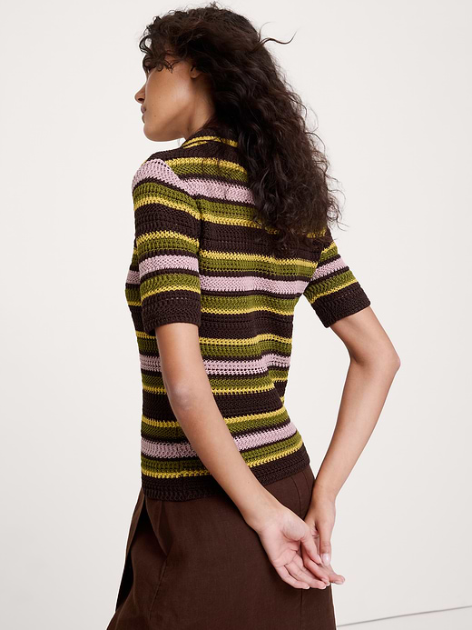 Banana Republic Crochet Stripe Cotton Sweater Polo — photo 3