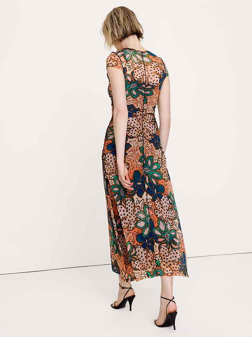 Banana Republic Ruched Mesh Short-Sleeve Midi Dress — photo 3