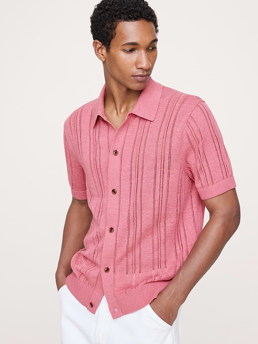 Banana Republic Linen-Cotton Textured Polo Cardigan — photo 1