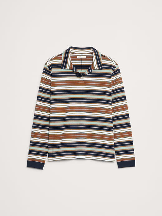 Banana Republic Relaxed Stripe Cotton Johnny-Collar Polo — photo 5