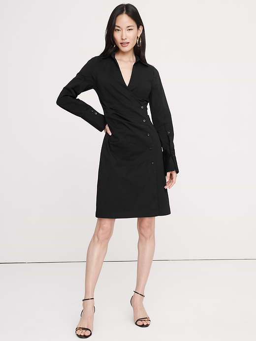 Banana Republic Stretch-Cotton Ruched Mini Shirt Dress — photo 1