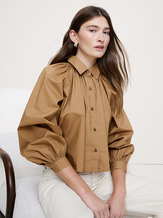 Banana Republic Cotton Poplin Balloon-Sleeve Shirt — photo 4