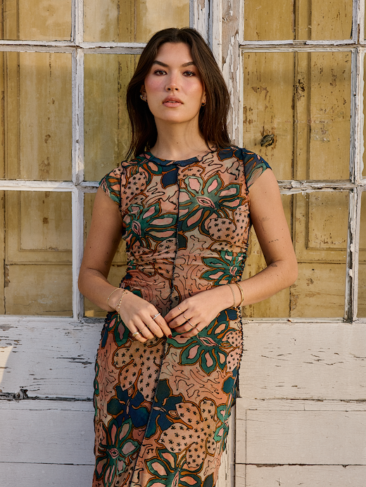 Banana Republic Ruched Mesh Short-Sleeve Midi Dress — photo 5