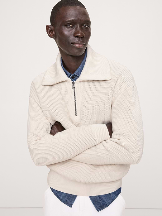 Banana Republic Cotton Ribbed Zip Sweater Polo — photo 1