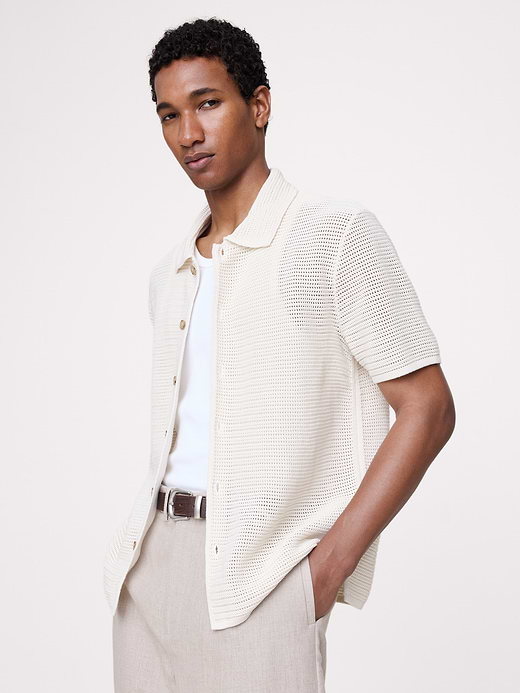 Banana Republic Cotton Mesh Polo Cardigan — photo 1