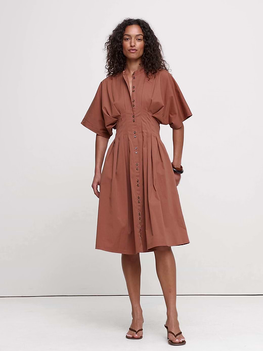 Banana Republic Stretch-Cotton Pleated Midi Shirt Dress — photo 6