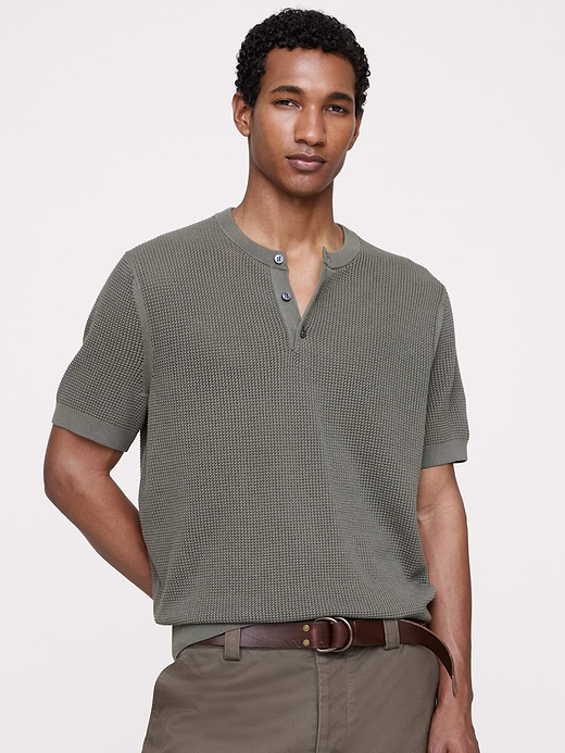Banana Republic Cotton-Silk Short-Sleeve Henley Sweater — photo 1