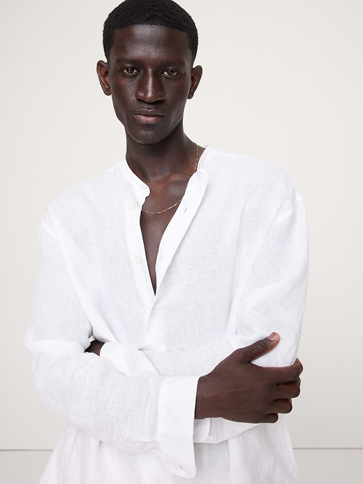 Banana Republic Relaxed-Fit Linen Banded-Collar Shirt — photo 4