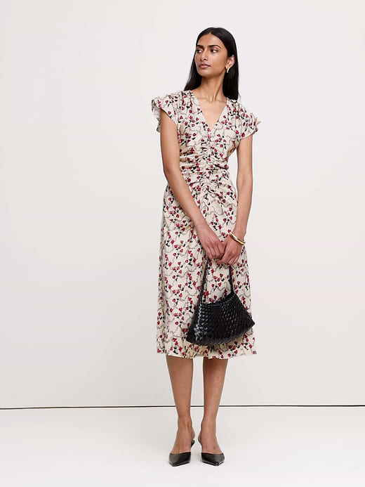 Banana Republic Stretch-Satin Flutter-Sleeve Midi Dress — photo 5