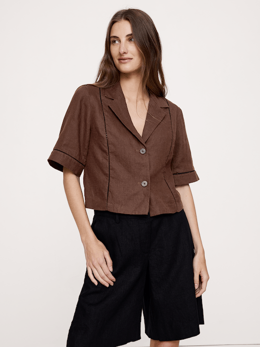 Banana Republic Linen Short-Sleeve Blazer Top — photo 7