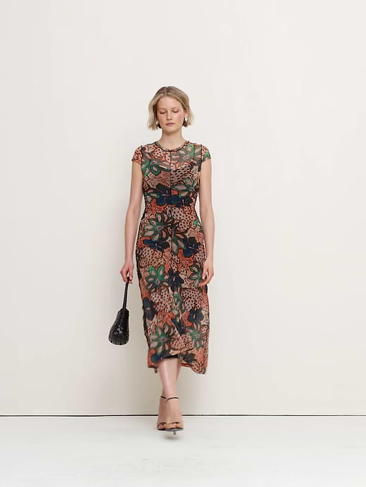 Banana Republic Ruched Mesh Short-Sleeve Midi Dress — photo 7