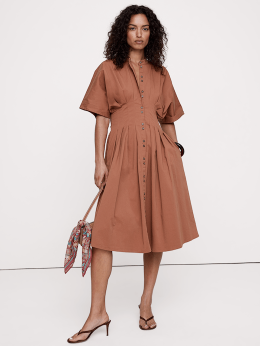 Banana Republic Stretch-Cotton Pleated Midi Shirt Dress — photo 1