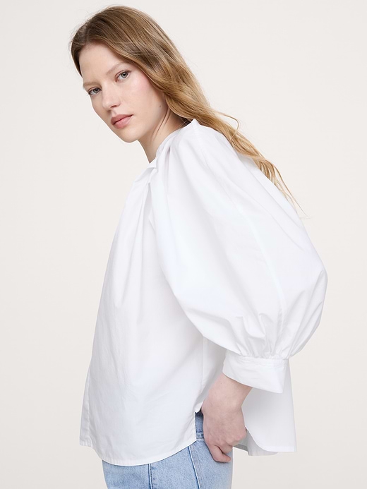 Banana Republic Cotton Poplin Split-Neck Top — photo 4