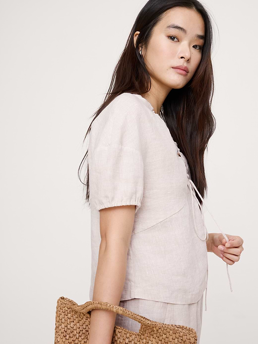 Banana Republic Linen Tie-Front V-Neck Top — photo 4