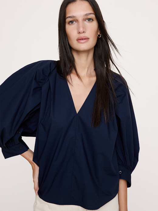 Banana Republic Cotton Poplin Split-Neck Top — photo 4