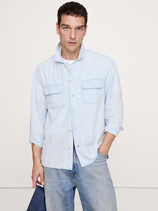 Banana Republic Relaxed-Fit Denim Long-Sleeve Resort Shirt — photo 1