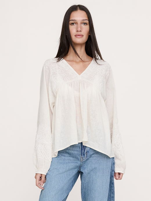 Banana Republic Embroidered Linen-Cotton Top — photo 1