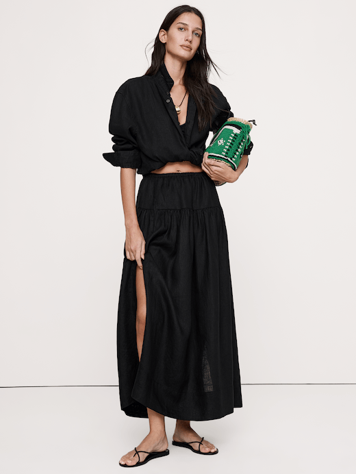 Banana Republic Linen Tiered Tie-Side Maxi Skirt — photo 3