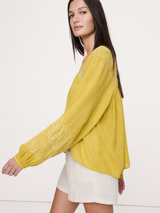 Banana Republic Embroidered Linen-Cotton Top — photo 4