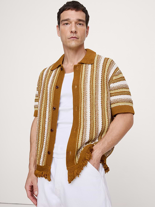Banana Republic Fringe Cotton Polo Cardigan — photo 1